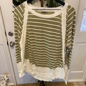 Blu Heaven Stripe Color Block Longline Lightweight Shirt LS S